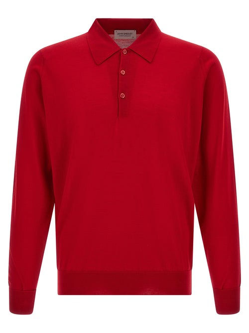 JOHN SMEDLEY Red Merino Wool Polo Shirt