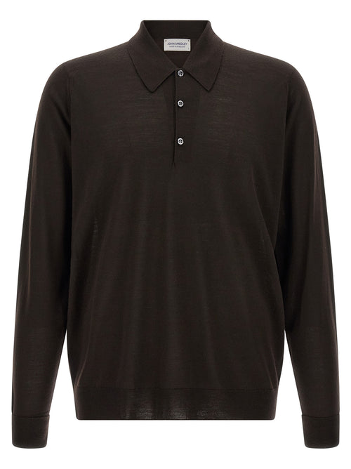 JOHN SMEDLEY Brown Merino Wool Polo Shirt
