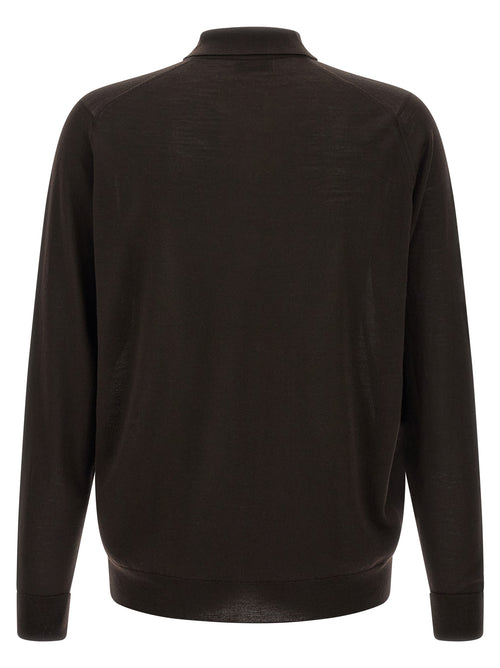 JOHN SMEDLEY Brown Merino Wool Polo Shirt