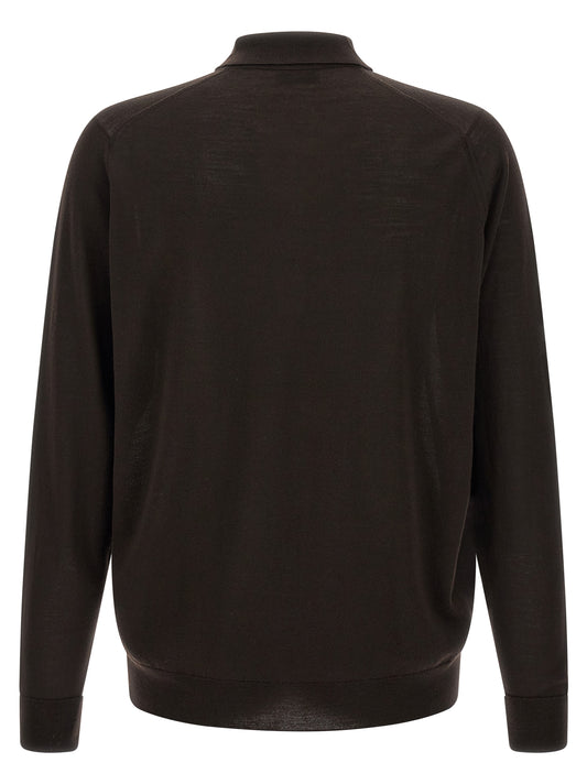 JOHN SMEDLEY Brown Merino Wool Polo Shirt