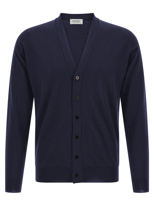 JOHN SMEDLEY Blue Merino Wool Cardigan