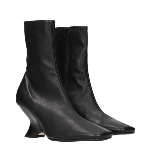 Dries Van Noten Black Leather Ankle Boots