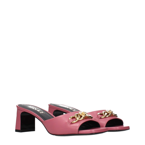 Versace Pink Leather Flat Sandals
