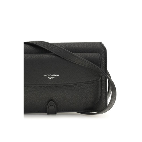 Dolce & Gabbana Black Calf Leather Bos Taurus Shoulder Bag