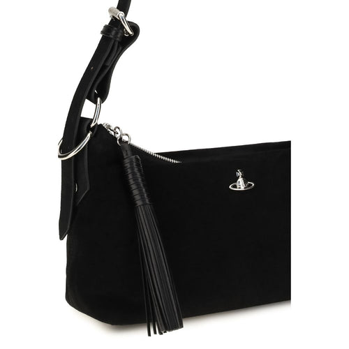 Vivienne Westwood Black Suede Leather Shoulder Bag