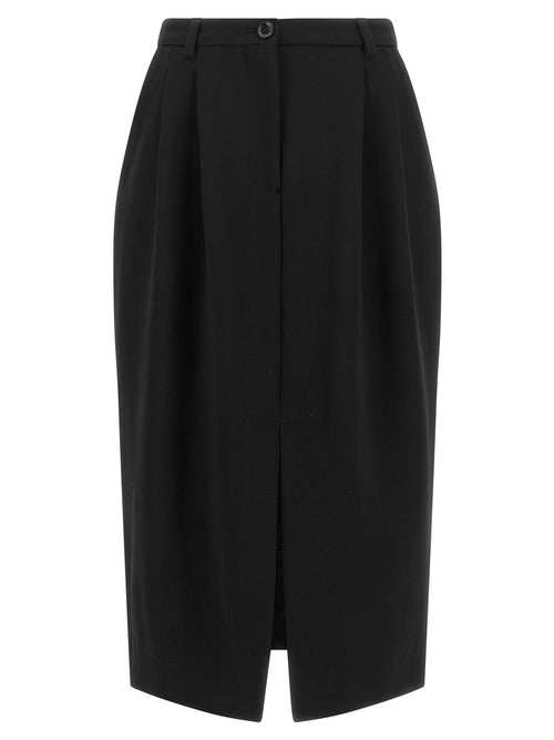 Dolce & Gabbana Black Virgin Wool Midi Skirt