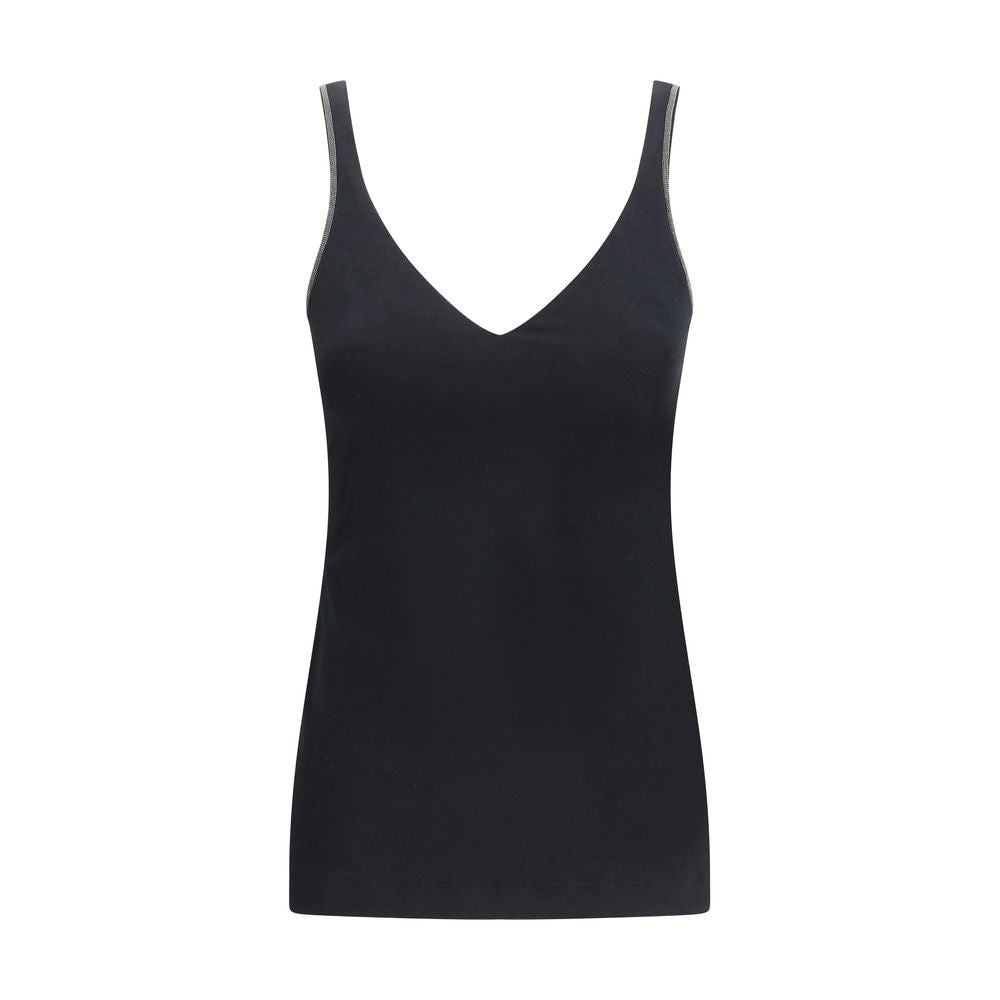 Brunello Cucinelli Black Cotton Sleeveless T-Shirt