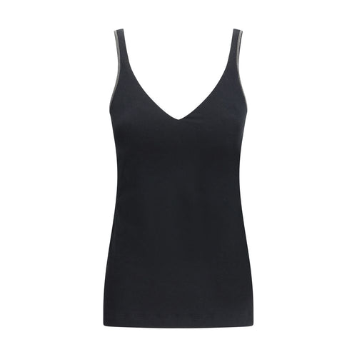 Brunello Cucinelli Black Cotton Sleeveless T-Shirt