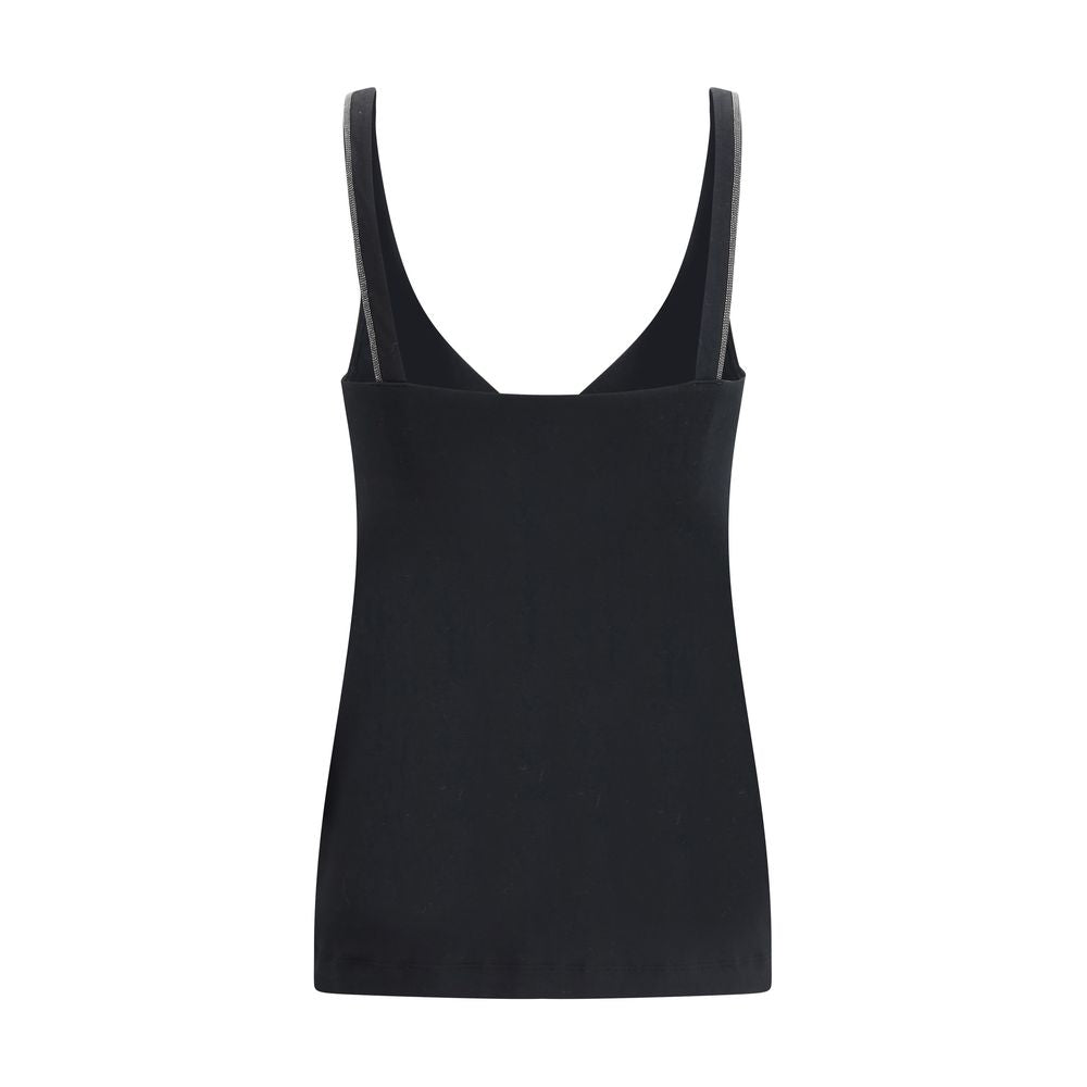 Brunello Cucinelli Black Cotton Sleeveless T-Shirt