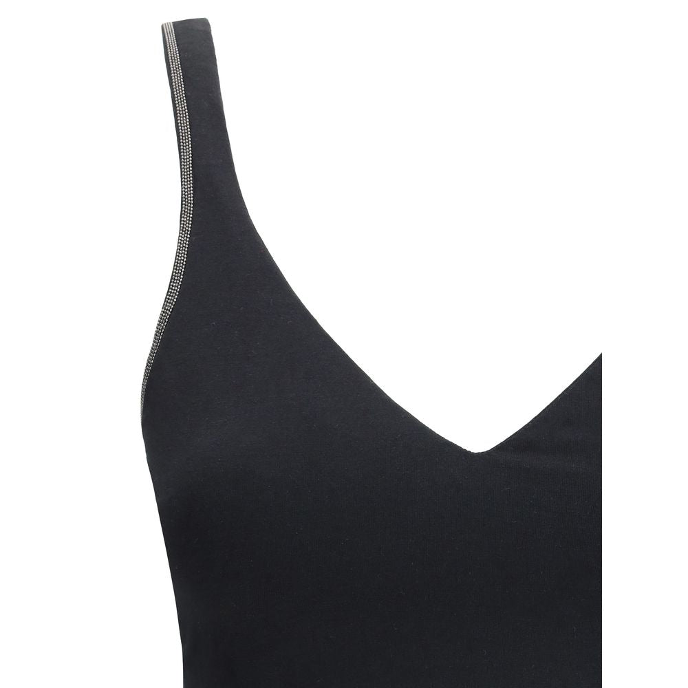 Brunello Cucinelli Black Cotton Sleeveless T-Shirt