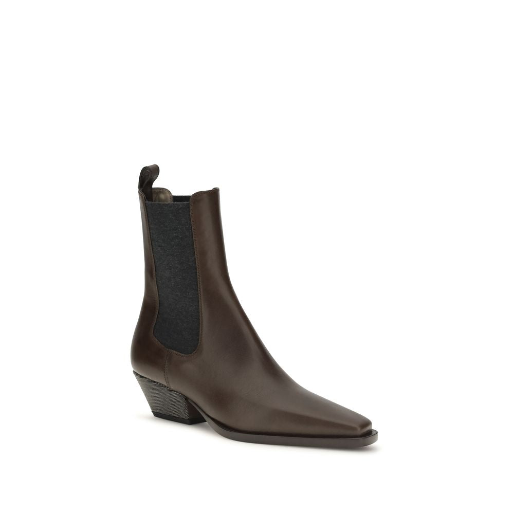 Brunello Cucinelli Brown Calf Leather Ankle Boots