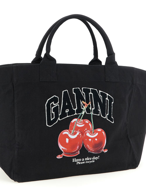 Ganni Black Recycled Cotton Tote Bag