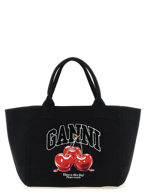 Ganni Black Recycled Cotton Tote Bag