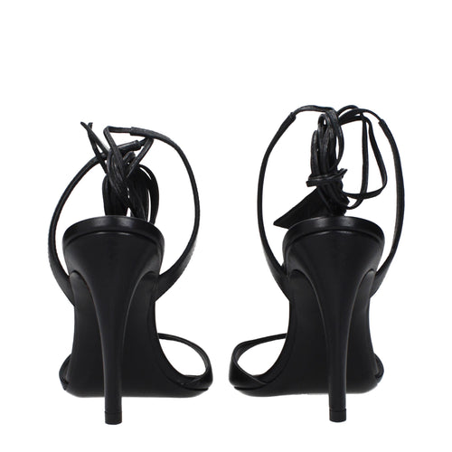 The Attico Black Leather Stiletto Heel Sandals