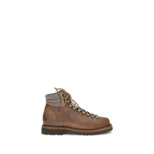 Brunello Cucinelli Brown Calf Leather Lace-Up Boots