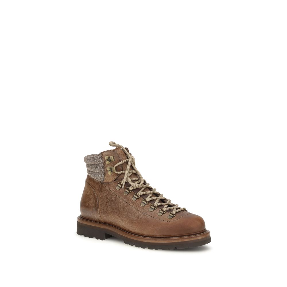 Brunello Cucinelli Brown Calf Leather Lace-Up Boots