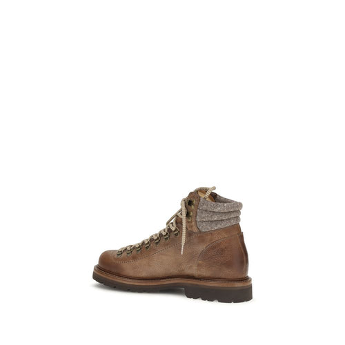 Brunello Cucinelli Brown Calf Leather Lace-Up Boots
