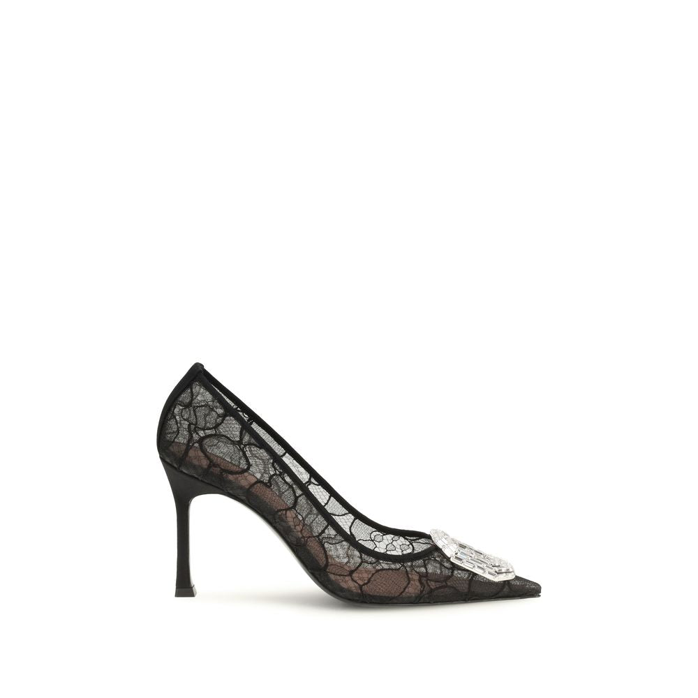 Amina Muaddi Black Fabric High Heel Pumps