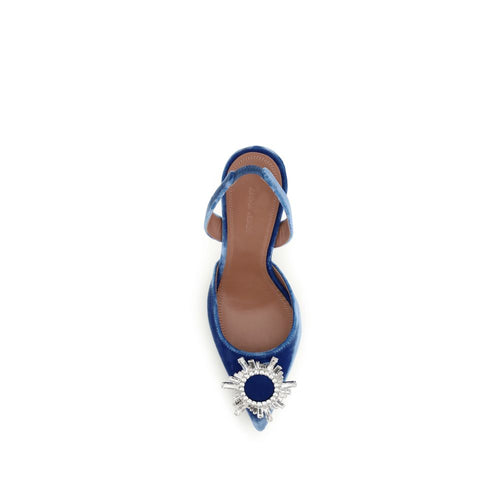 Amina Muaddi Blue Velvet Sandals