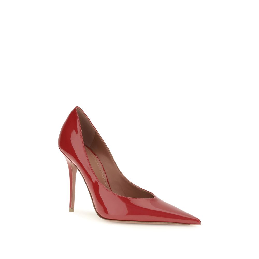 Amina Muaddi Red Calf Leather High Heel Pumps