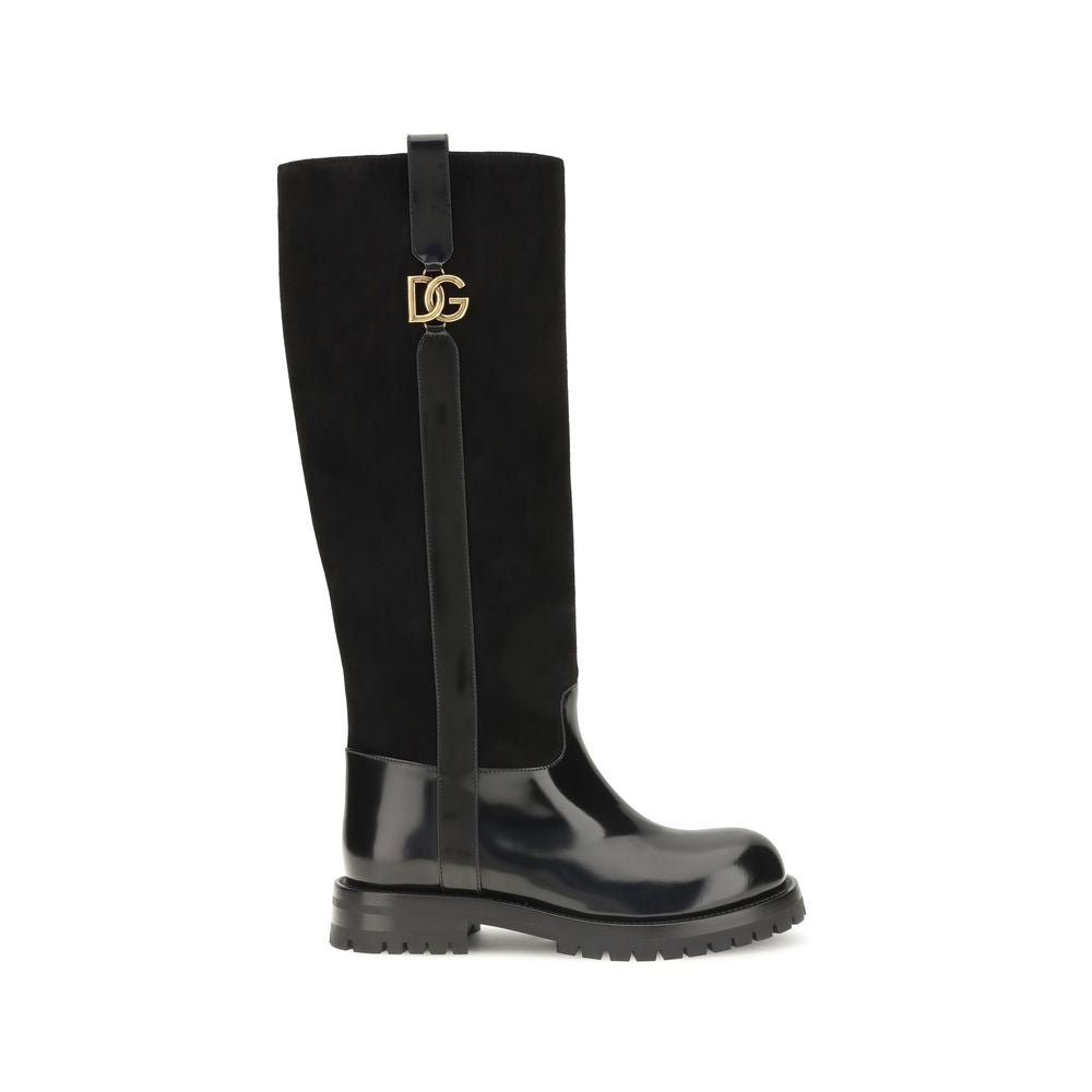 Dolce & Gabbana Black Calf Leather Flat Boots