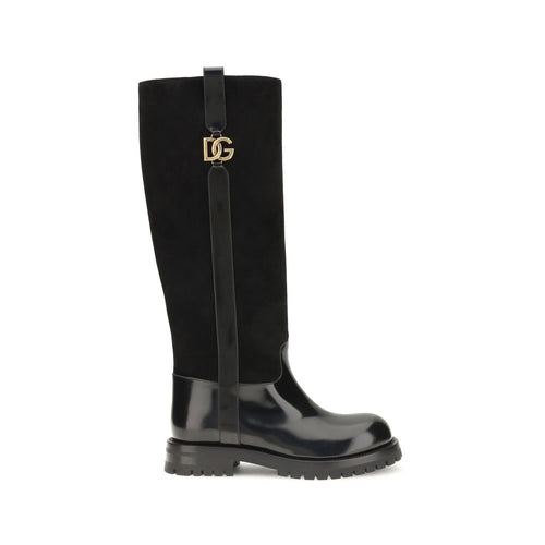 Dolce & Gabbana Black Calf Leather Flat Boots