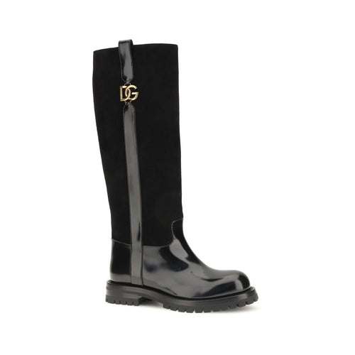 Dolce & Gabbana Black Calf Leather Flat Boots