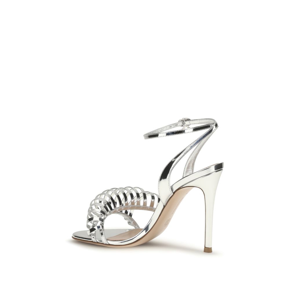 Gianvito Rossi Silver Calf Leather Stiletto Heel Sandals