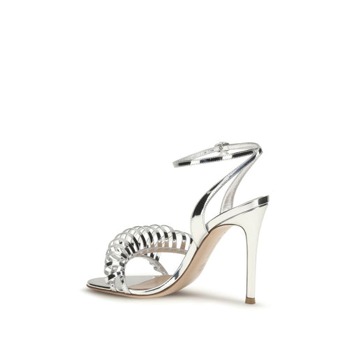 Gianvito Rossi Silver Calf Leather Stiletto Heel Sandals