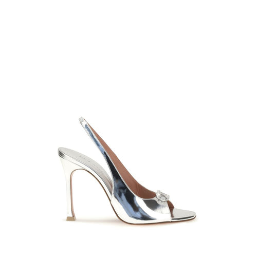 Amina Muaddi Silver Calf Leather Sandals