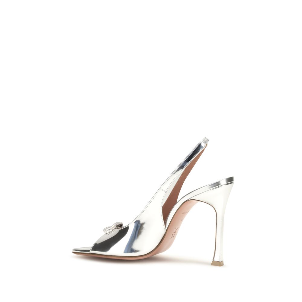 Amina Muaddi Silver Calf Leather Sandals