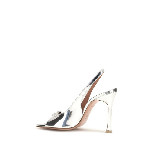 Amina Muaddi Silver Calf Leather Sandals
