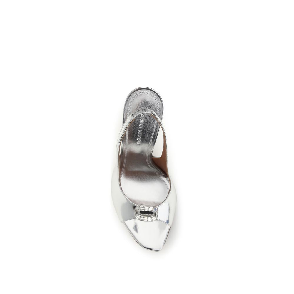 Amina Muaddi Silver Calf Leather Sandals