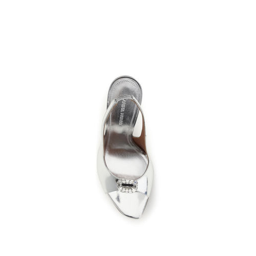 Amina Muaddi Silver Calf Leather Sandals