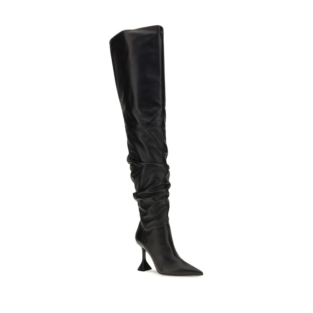 Amina Muaddi Black Calf Leather Over The Knee