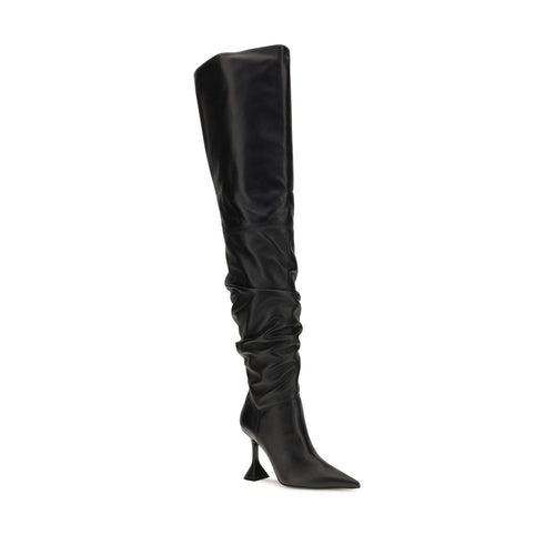 Amina Muaddi Black Calf Leather Over The Knee