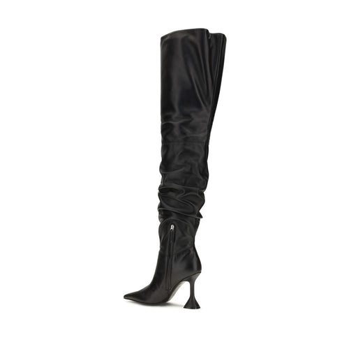Amina Muaddi Black Calf Leather Over The Knee