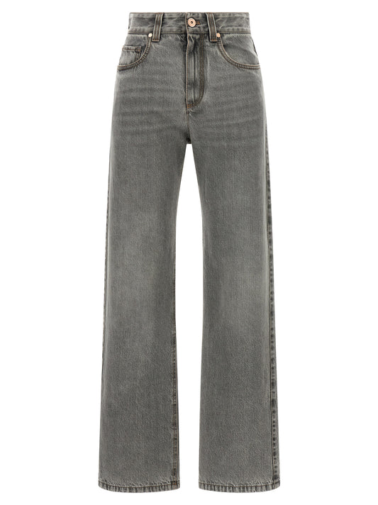 Brunello Cucinelli Gray Cotton Straight-Leg Jeans