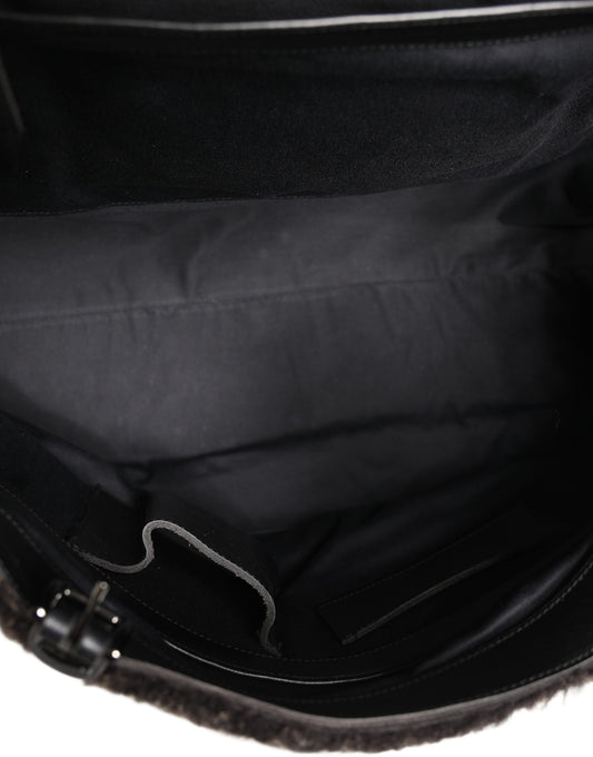 Dolce & Gabbana Black Shearling Leather Messenger Shoulder Men Borse Bag