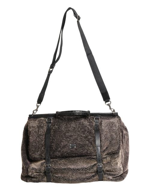 Dolce & Gabbana Black Shearling Leather Messenger Shoulder Men Borse Bag