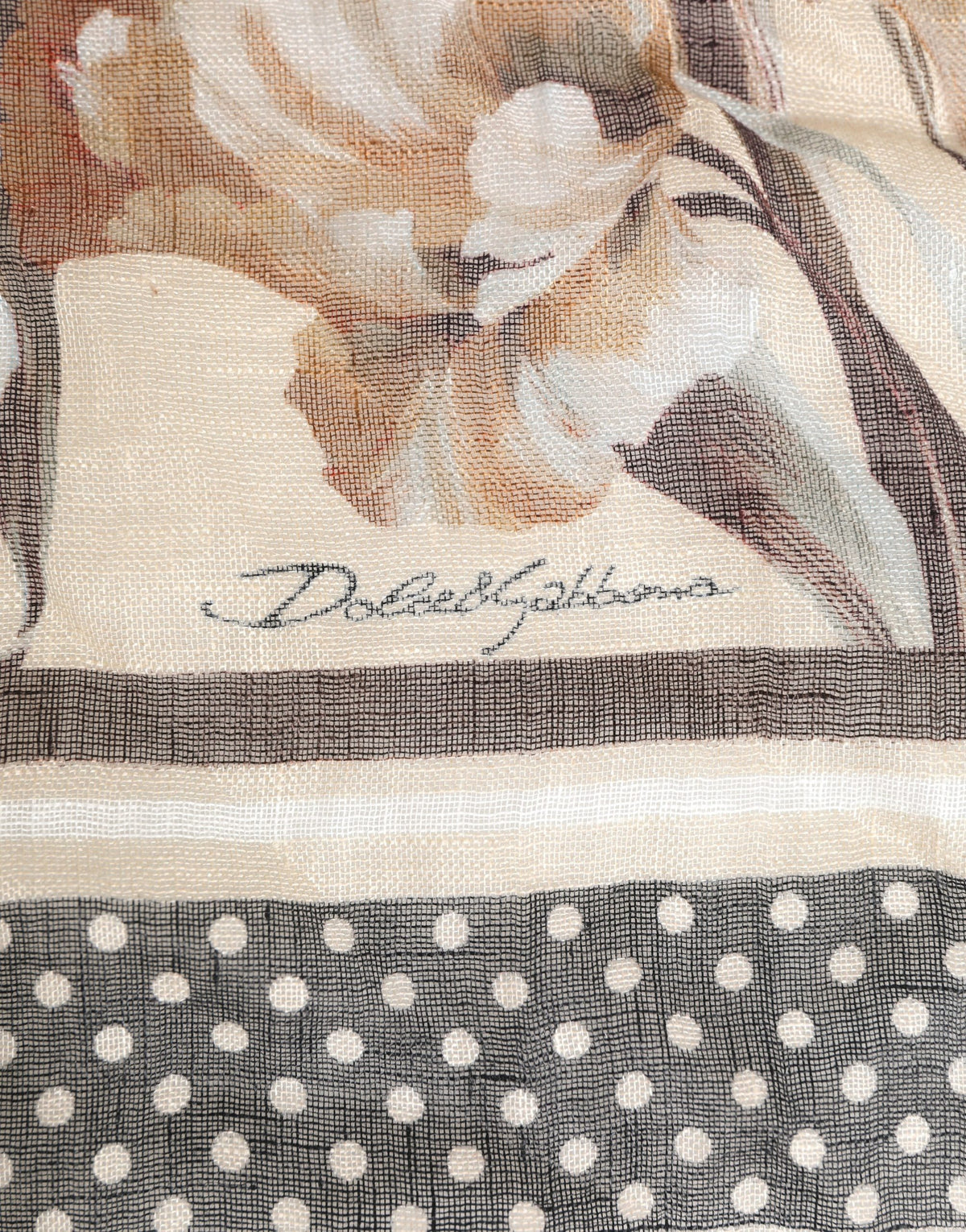 Dolce & Gabbana Men Beige Floral Linen Square Foulard Scarf