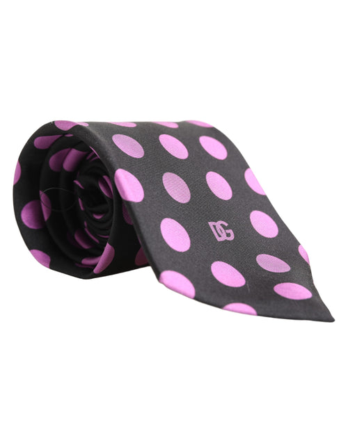 Dolce & Gabbana Men Dark Gray Polka Dot Silk Adjustable Necktie Tie