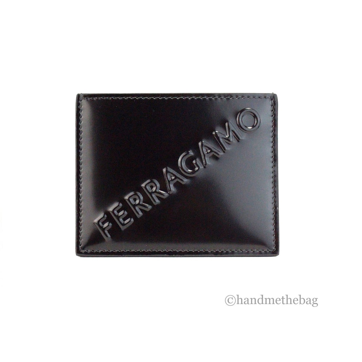 Ferragamo Black Embossed Patent Leather Card Holder