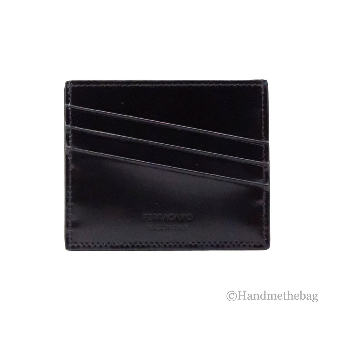 Ferragamo Black Embossed Patent Leather Card Holder