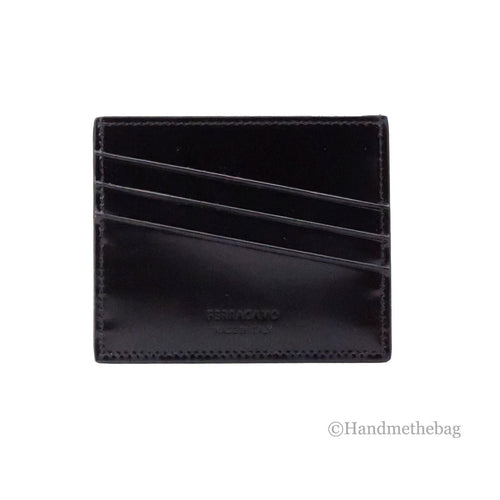 Ferragamo Black Embossed Patent Leather Card Holder