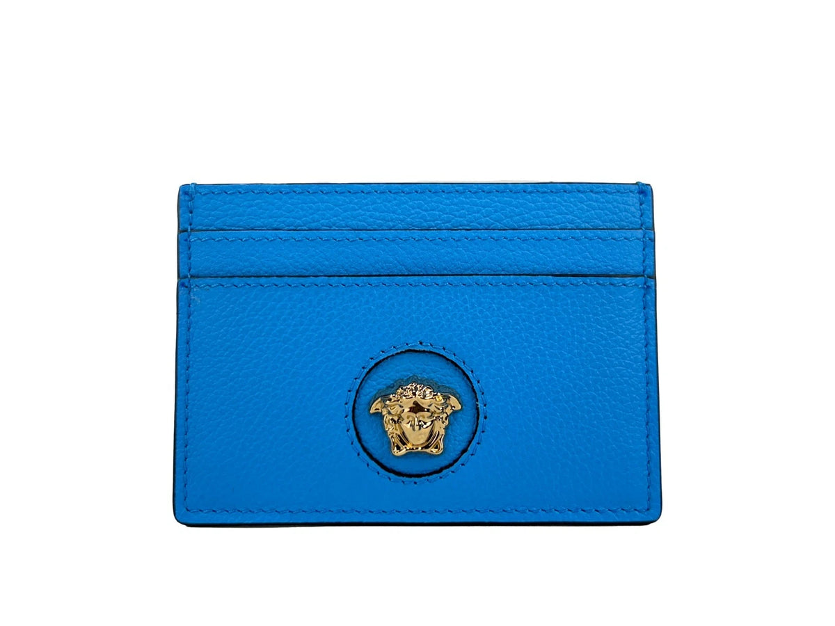 Versace Mini Medusa Blue Grainy Leather Card Holder