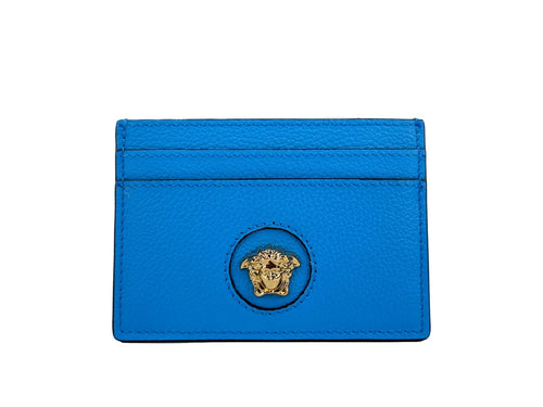 Versace Mini Medusa Blue Grainy Leather Card Holder
