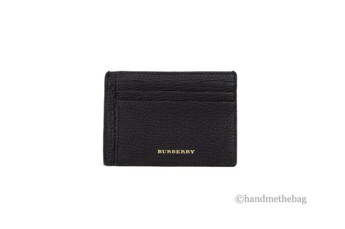 Burberry House Check Chase Black Leather Money Clip Card Holder