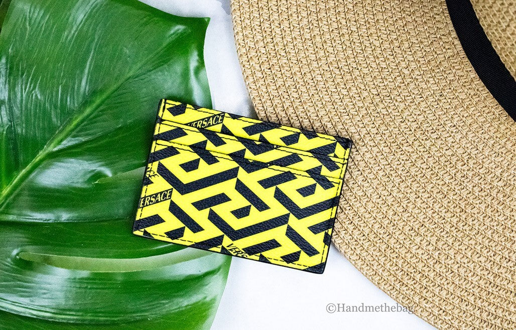 Versace La Greca Pineapple Coated Canvas Card Holder