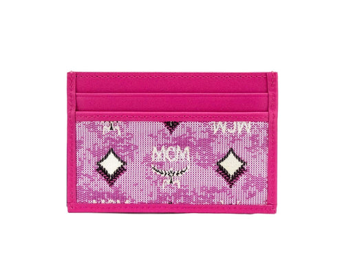 MCM Veritas Pink Denim Monogram Card Holder